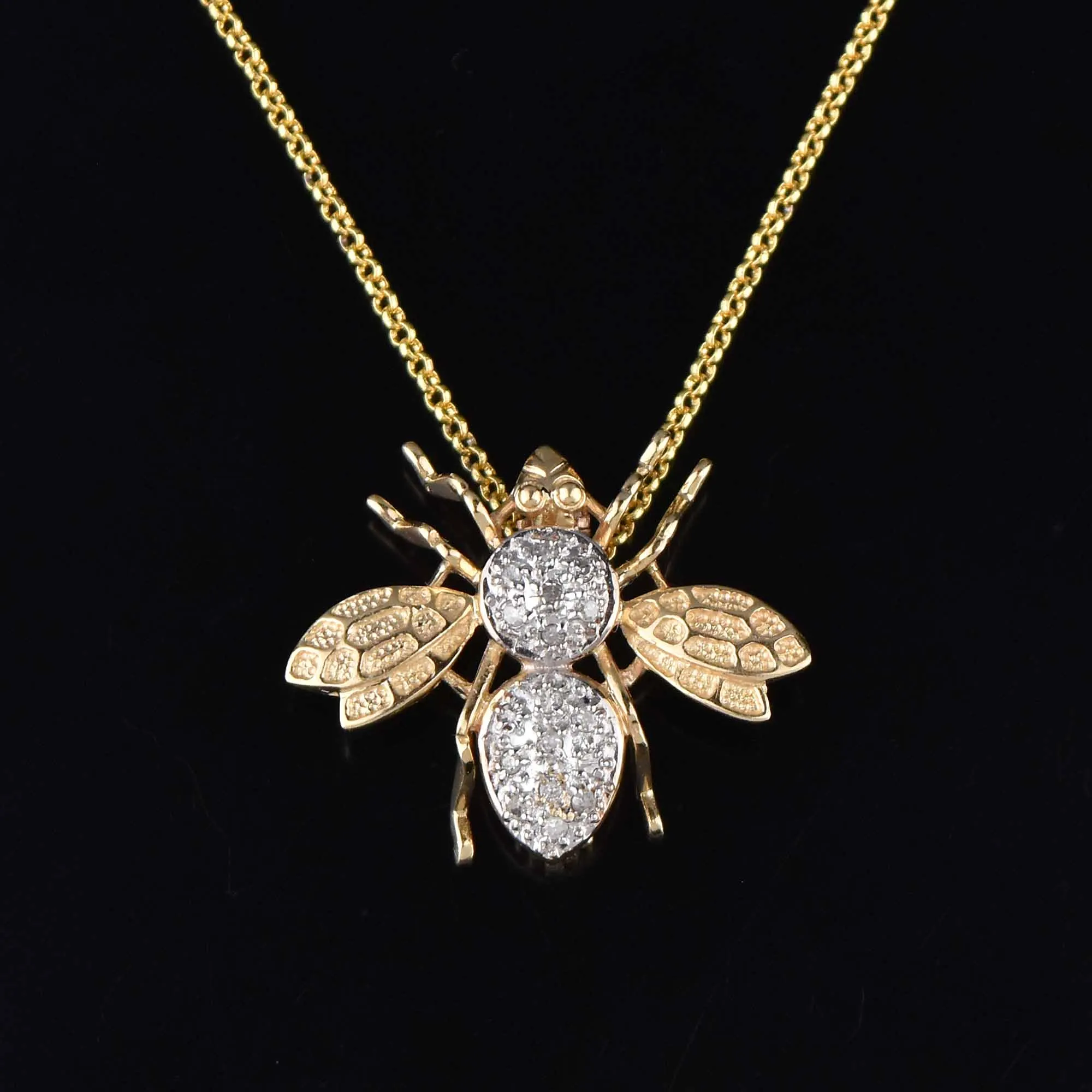 BumbleBee Bee Diamond Brooch Pendant in 14K Gold