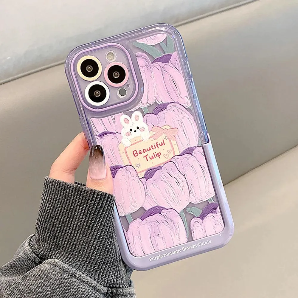 Bunny Purple Cute Phone Cases For iPhone 14 Pro Max 13 11 12 14 Plus - With Holder