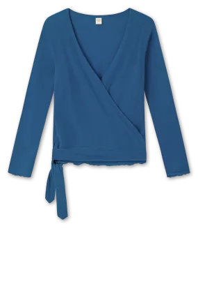 By Basics - Merino Wool Wrap Blouse Blue