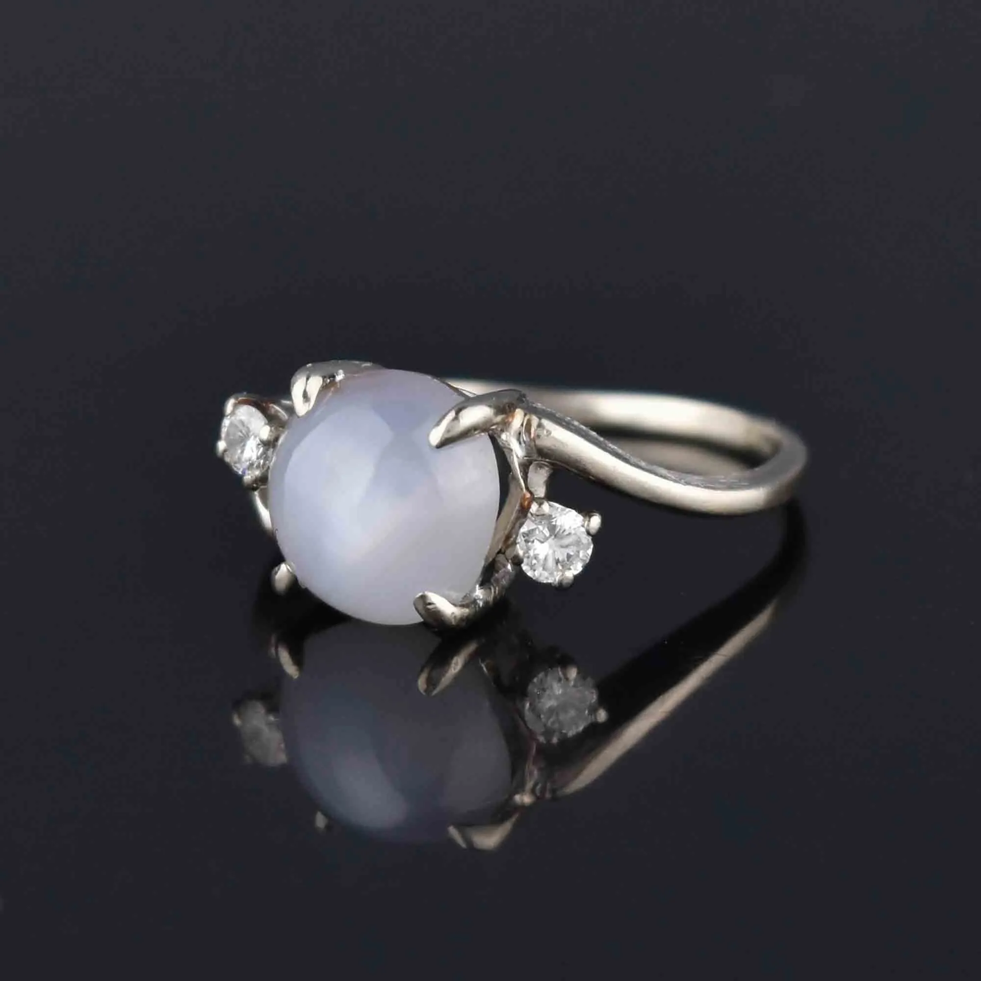 Bypass Diamond Star Sapphire Ring in 14K White Gold