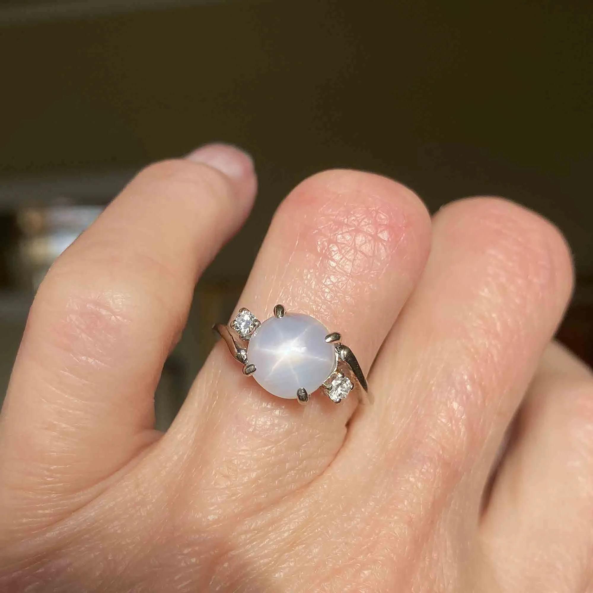 Bypass Diamond Star Sapphire Ring in 14K White Gold