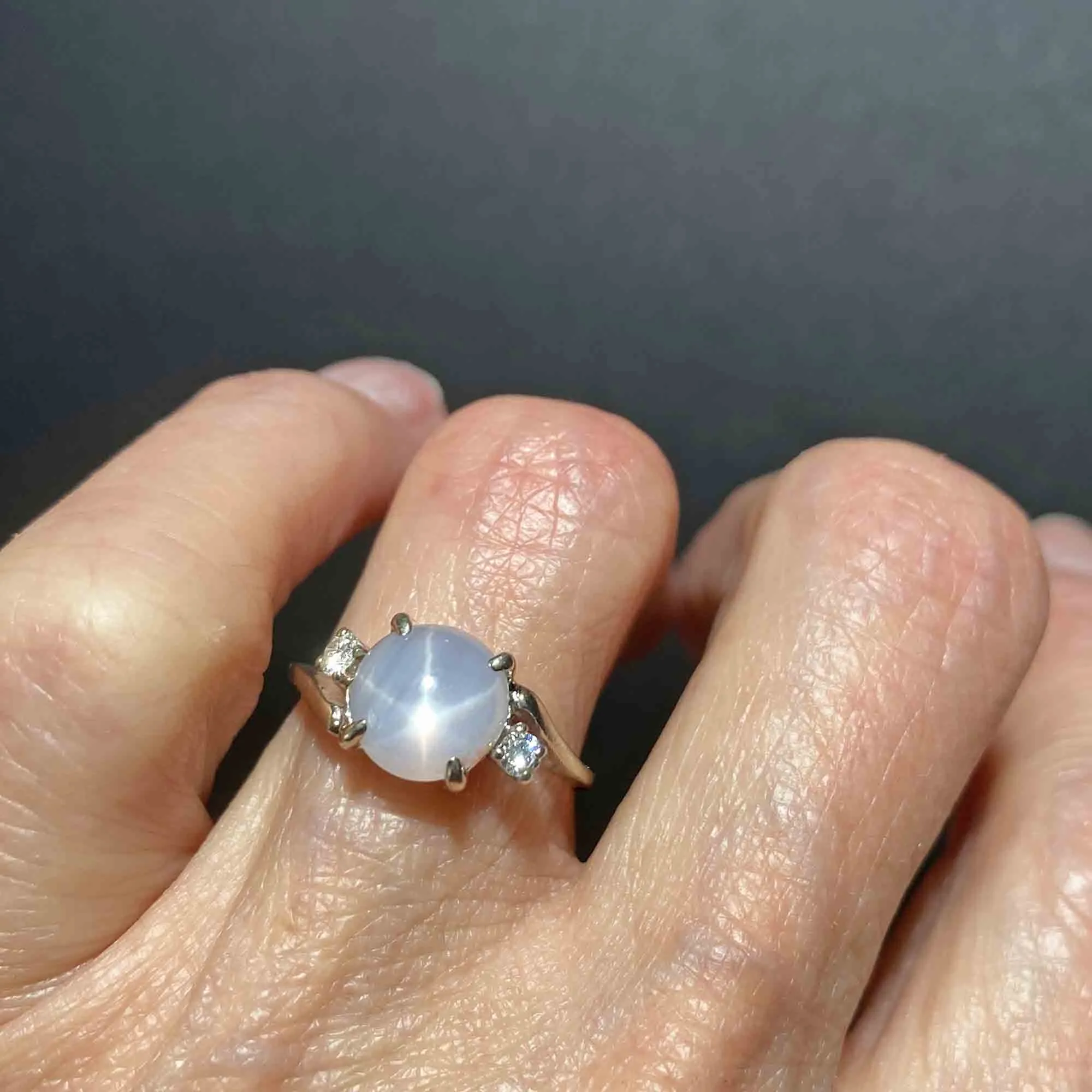 Bypass Diamond Star Sapphire Ring in 14K White Gold