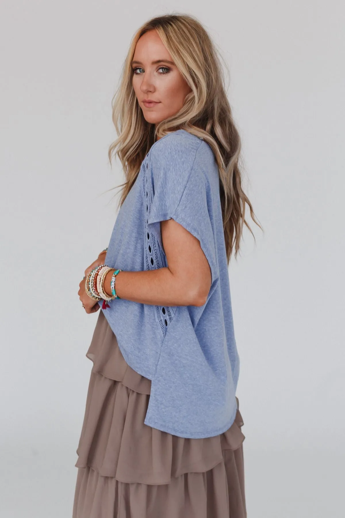 Camden Lace V Neck Top - Denim