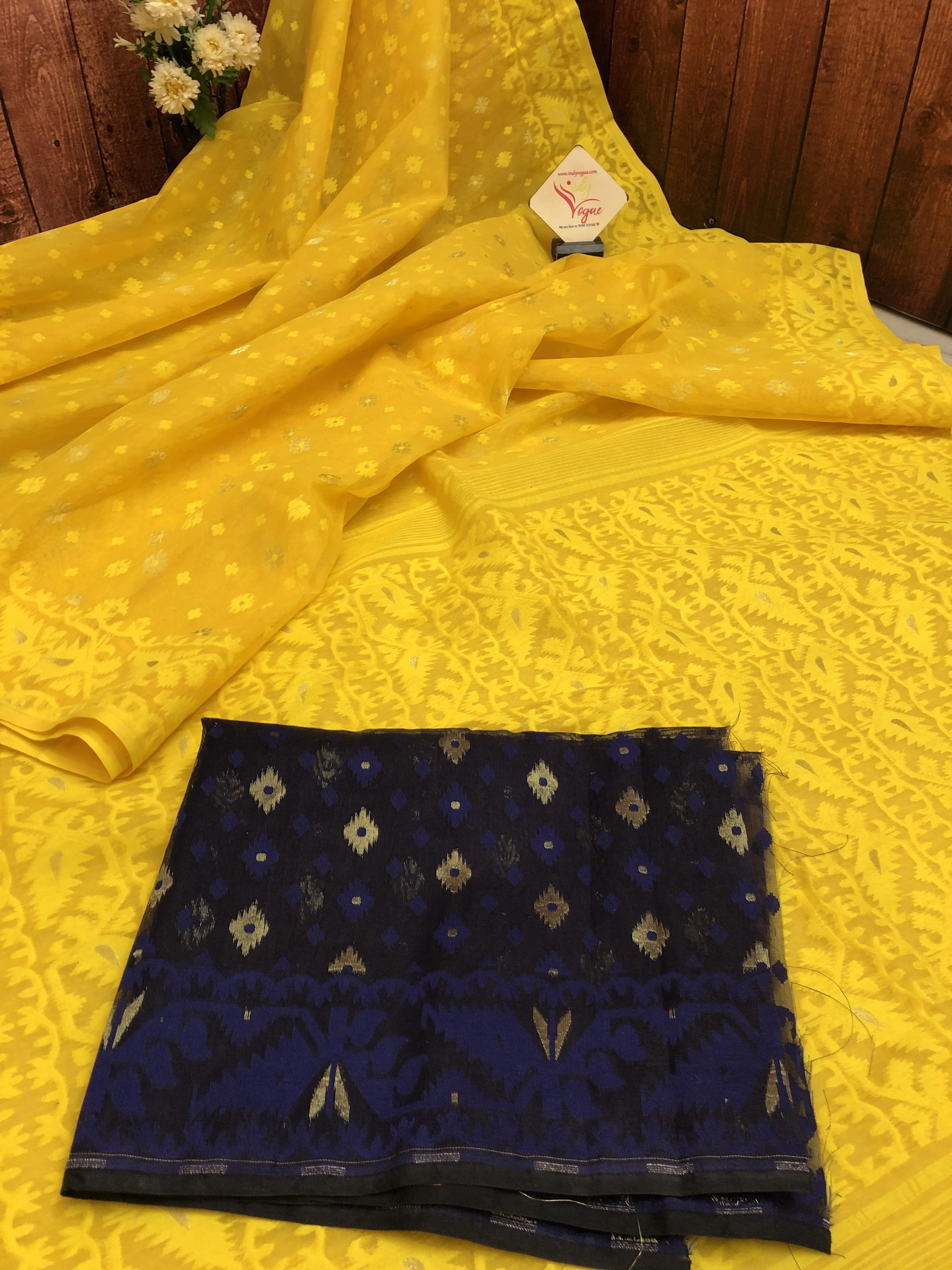 Canary Yellow Color Jamdani Saree