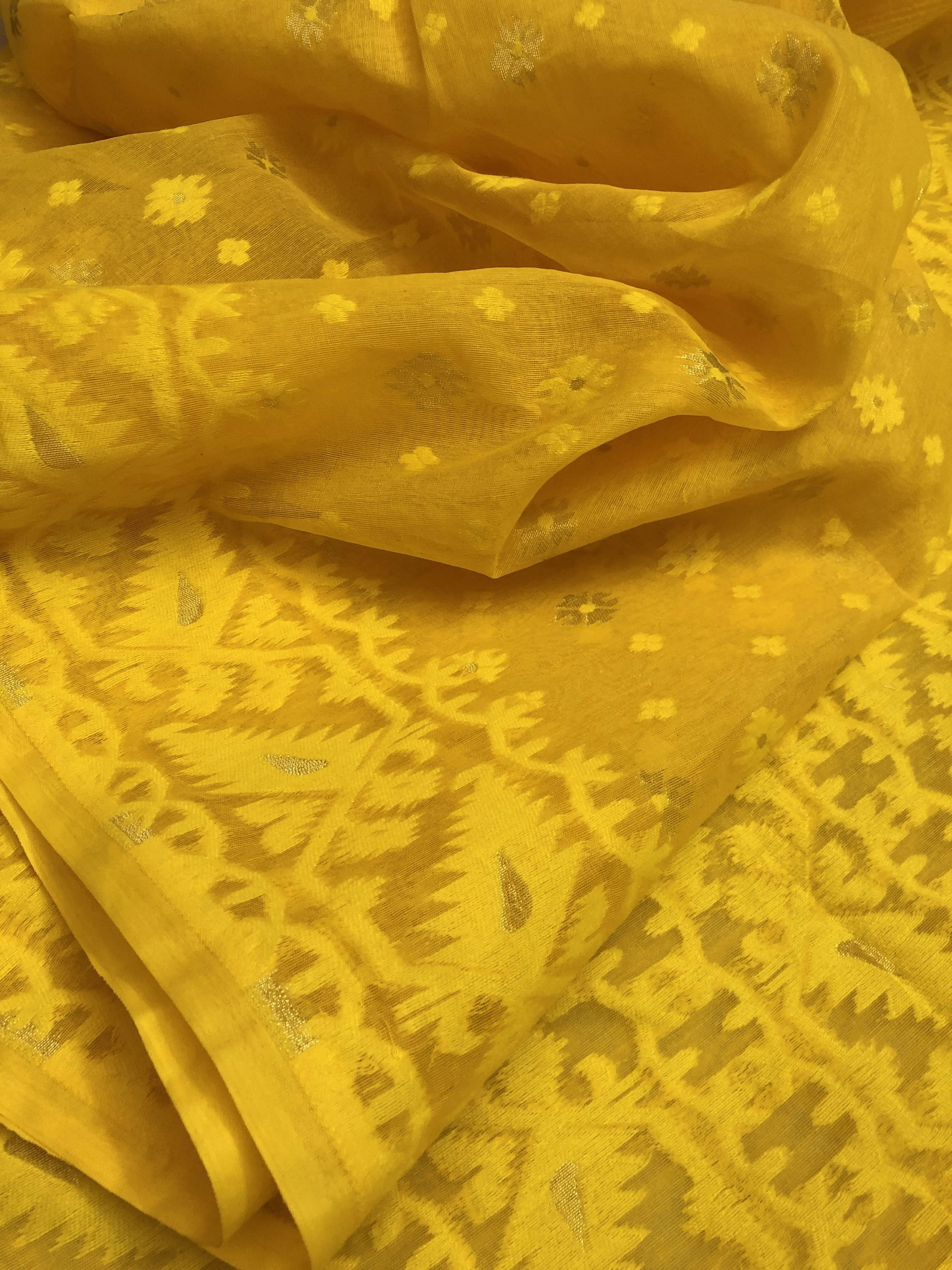 Canary Yellow Color Jamdani Saree