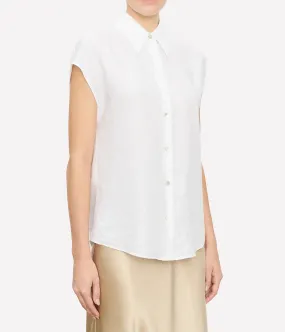 Cap Sleeve Button Down Blouse in Optic White