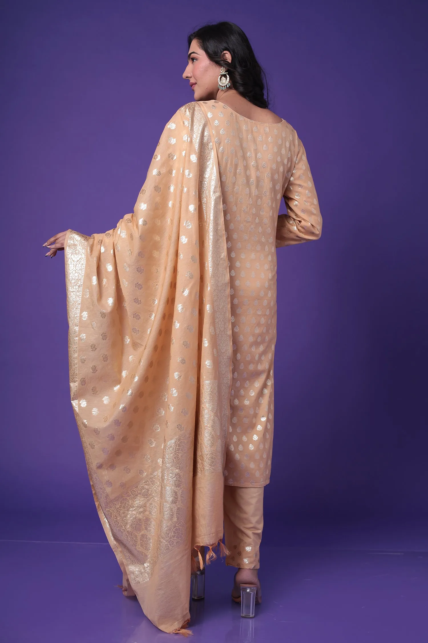 Chanderi Straight Suit with Dori and Embroidered work