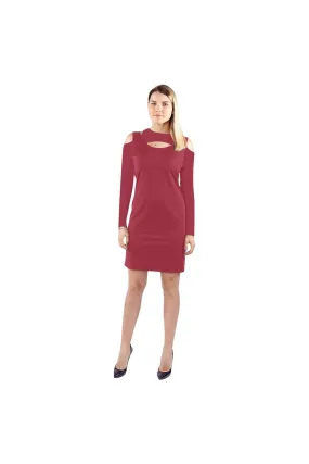 Chili Red Cold Shoulder Long Sleeve Dress (Model D37)