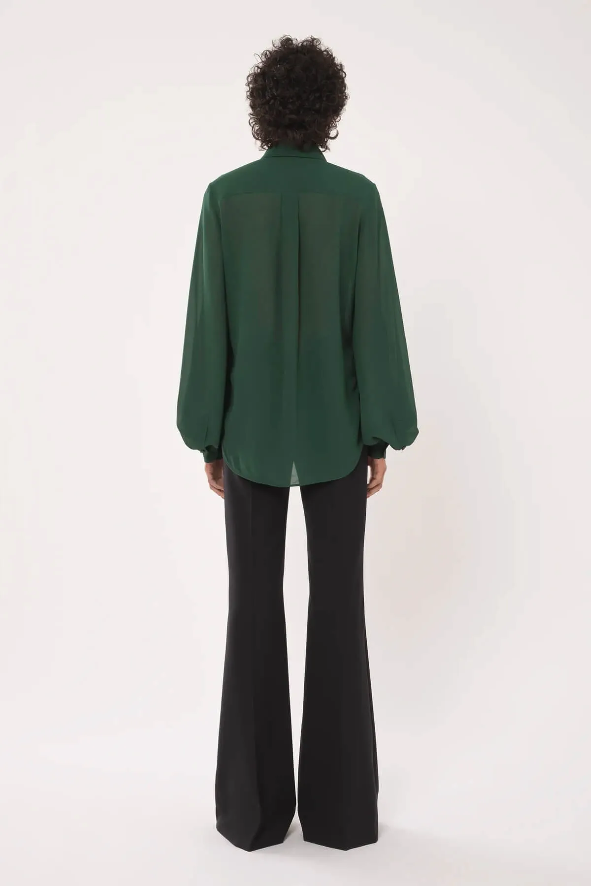 Chloé Gathered Sleeve Silk Shirt - Dark Pine