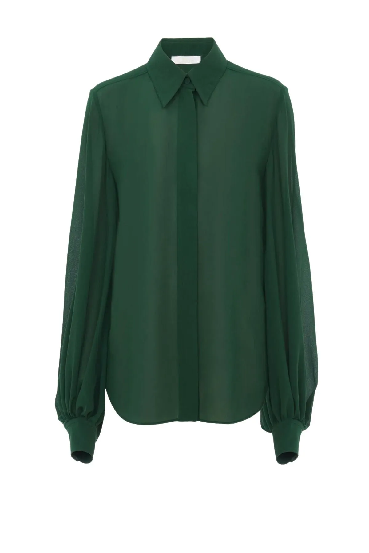 Chloé Gathered Sleeve Silk Shirt - Dark Pine