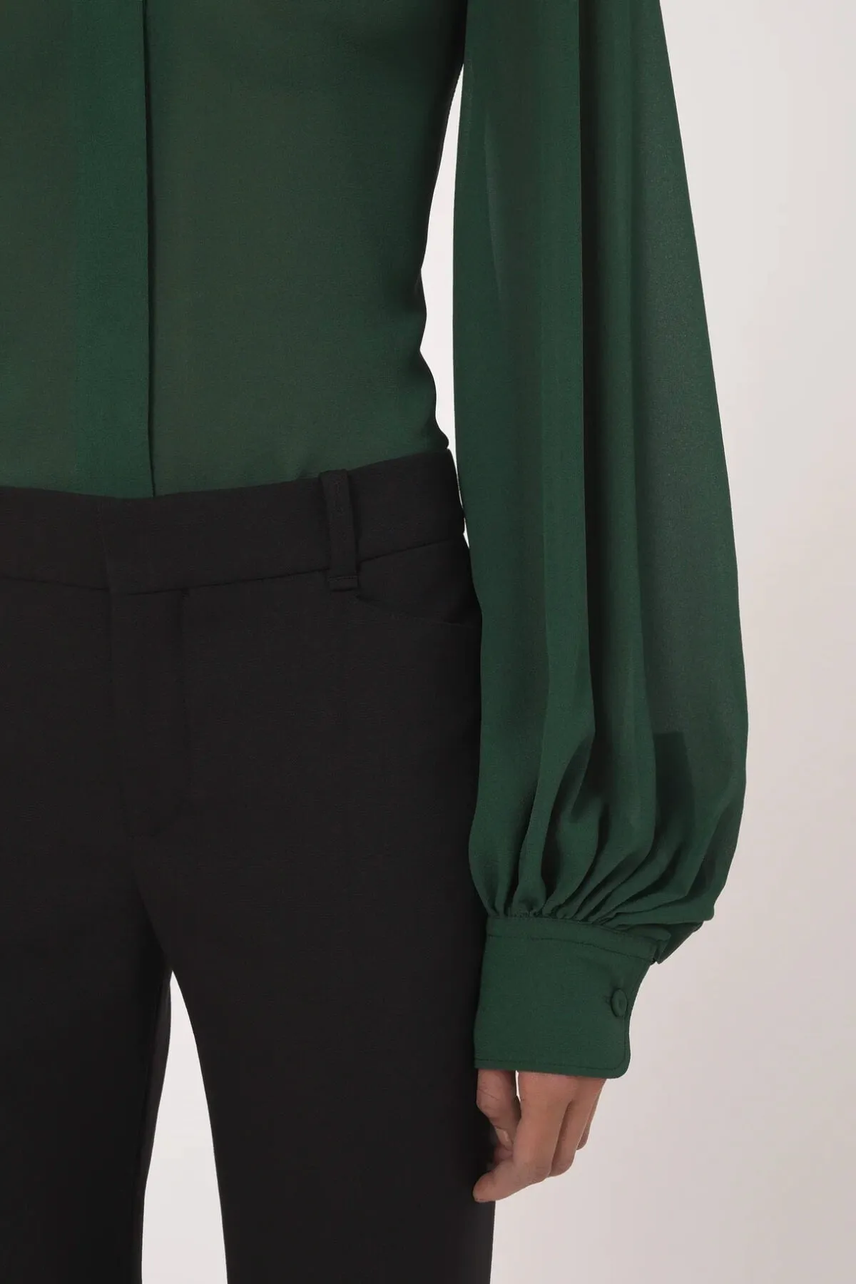 Chloé Gathered Sleeve Silk Shirt - Dark Pine