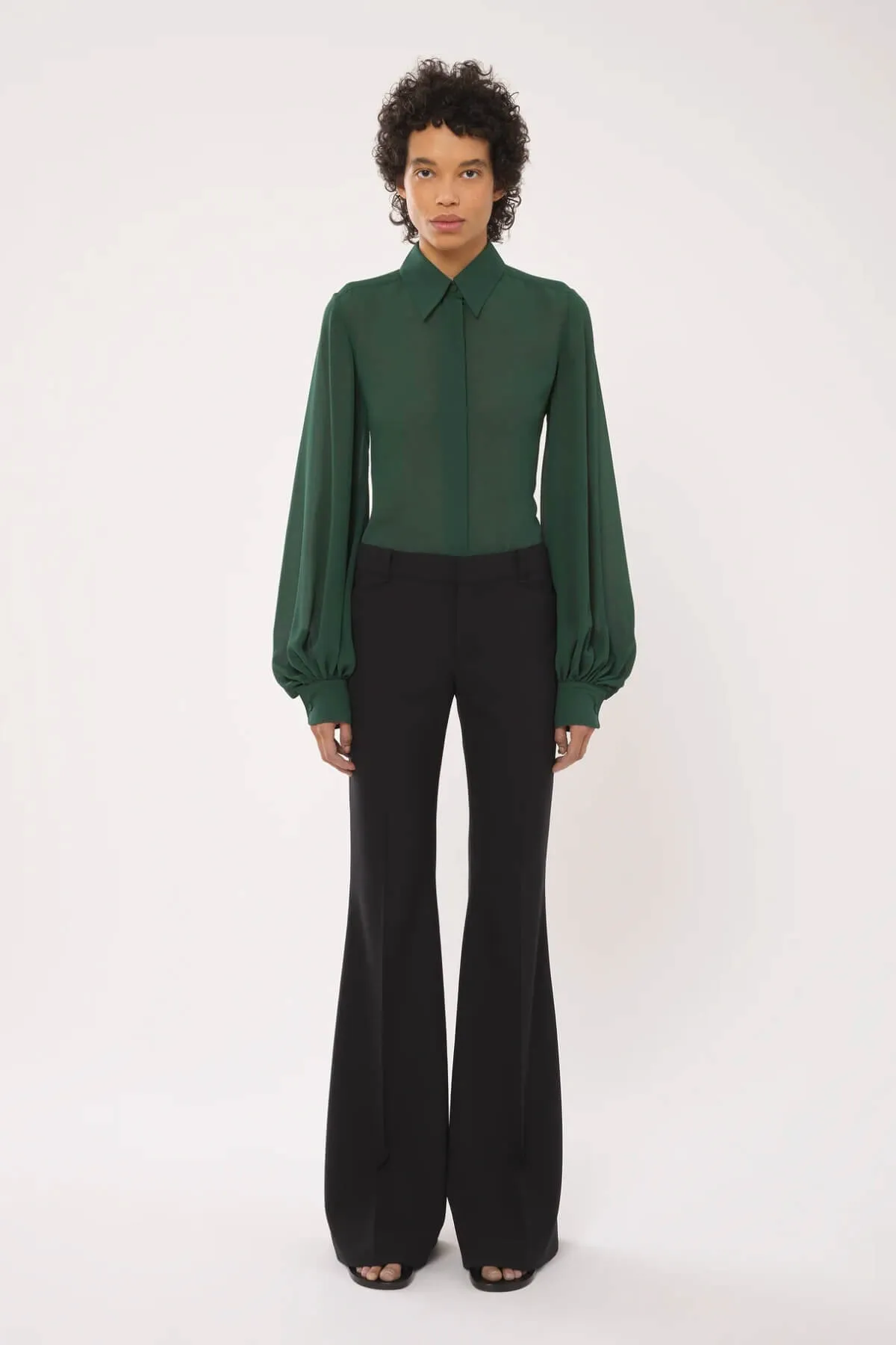 Chloé Gathered Sleeve Silk Shirt - Dark Pine