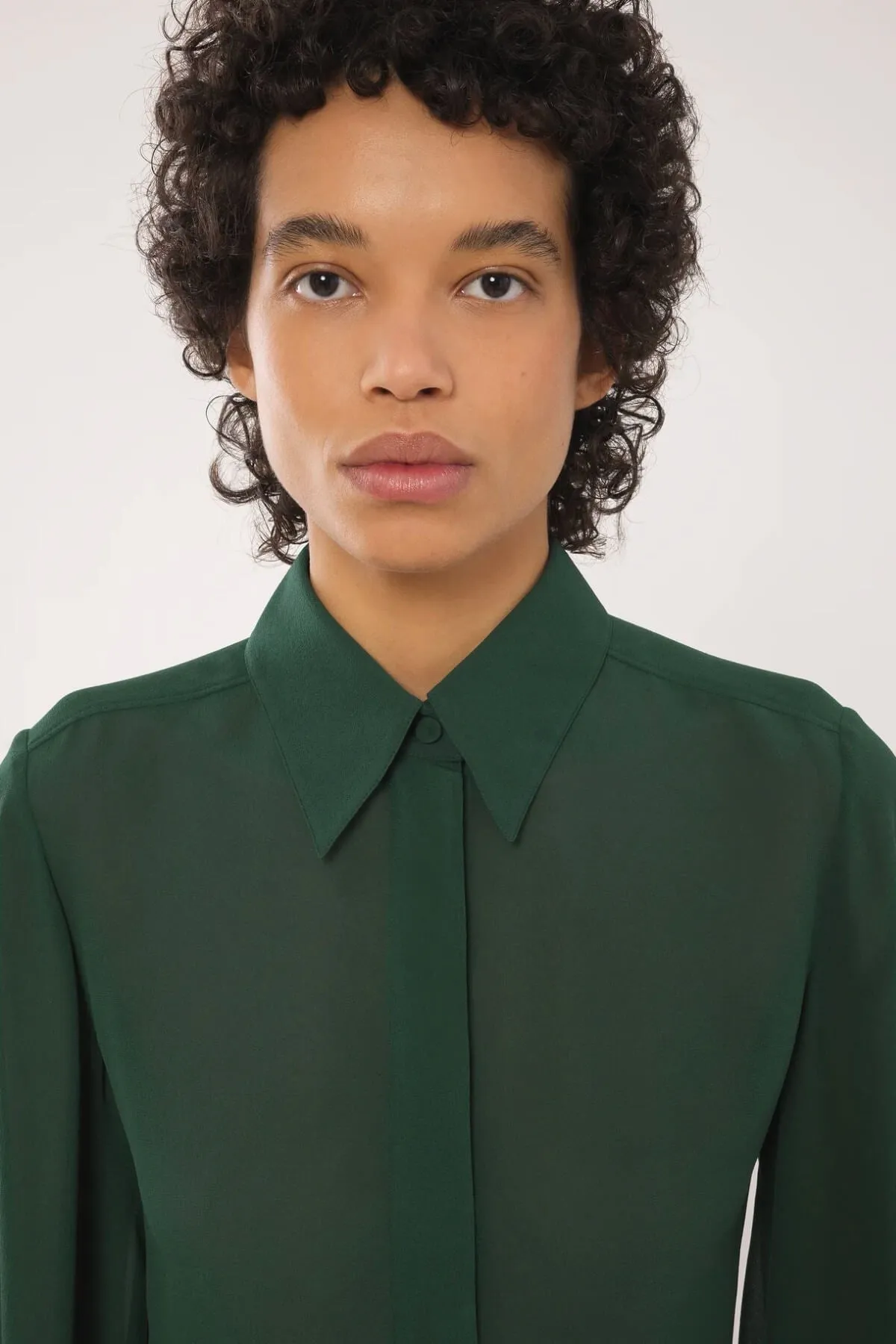 Chloé Gathered Sleeve Silk Shirt - Dark Pine