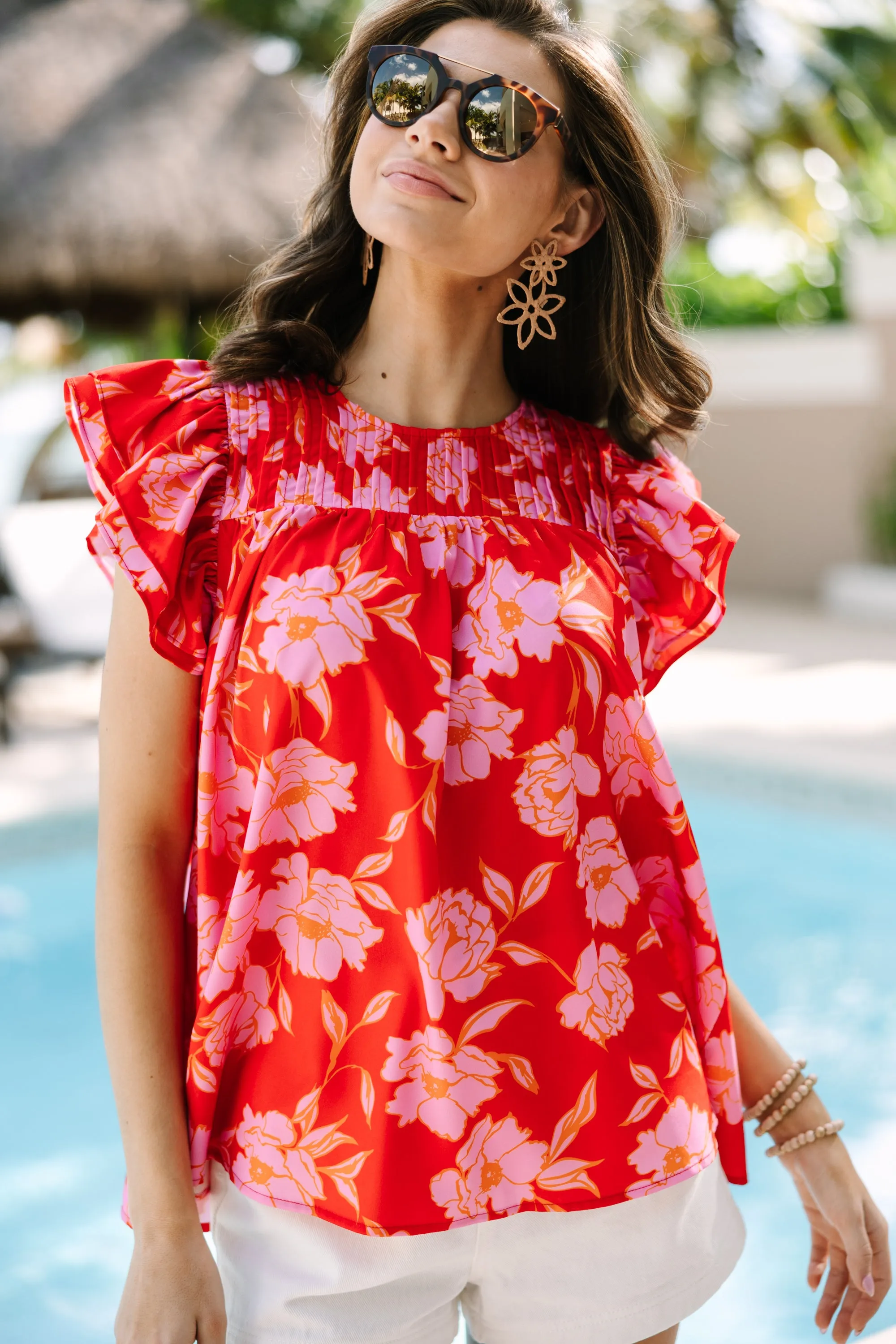 Clear Your Mind Scarlet Red Floral Blouse