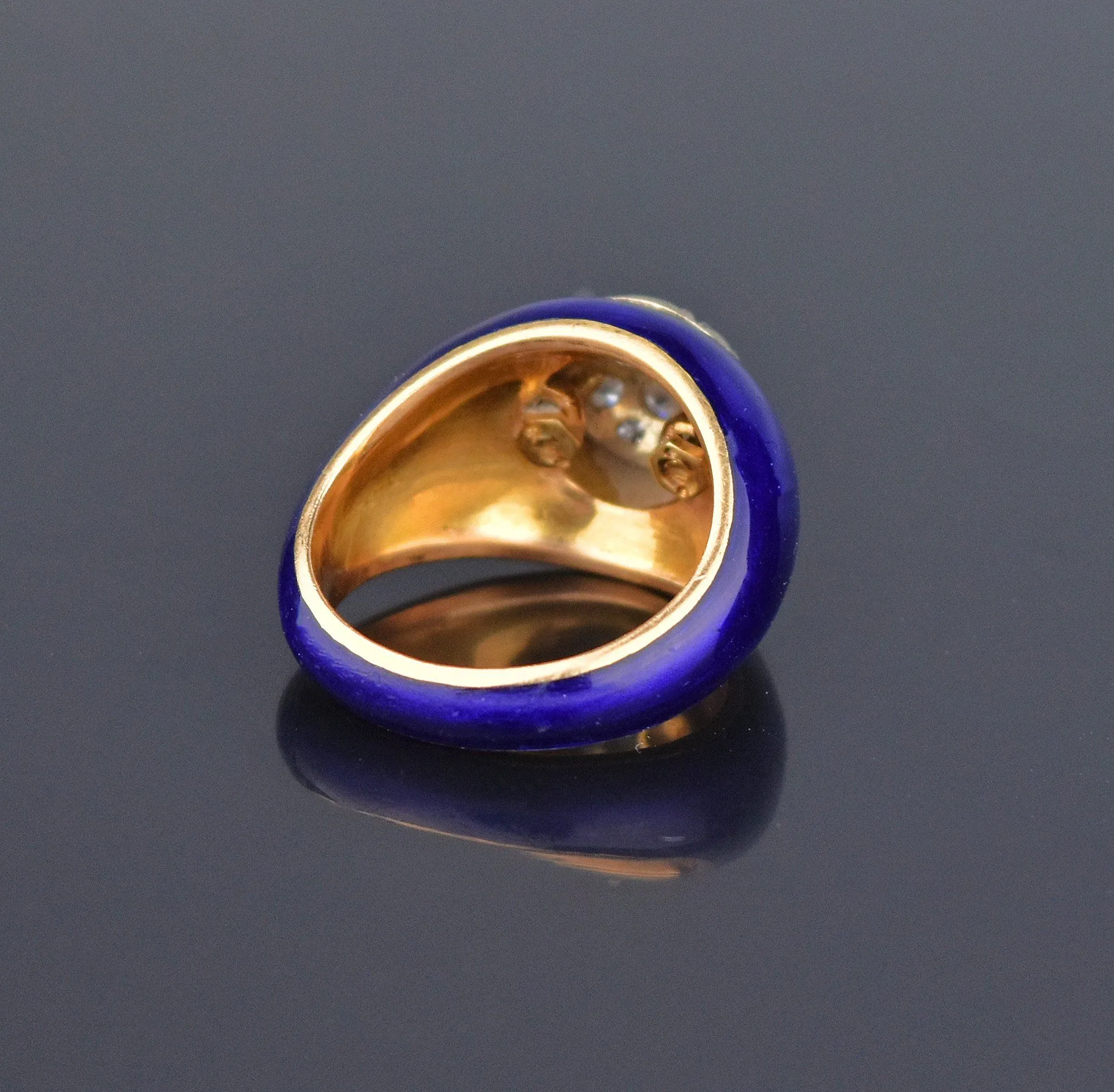 Cobalt Blue Enamel 14K Gold Diamond Dome Cocktail Ring