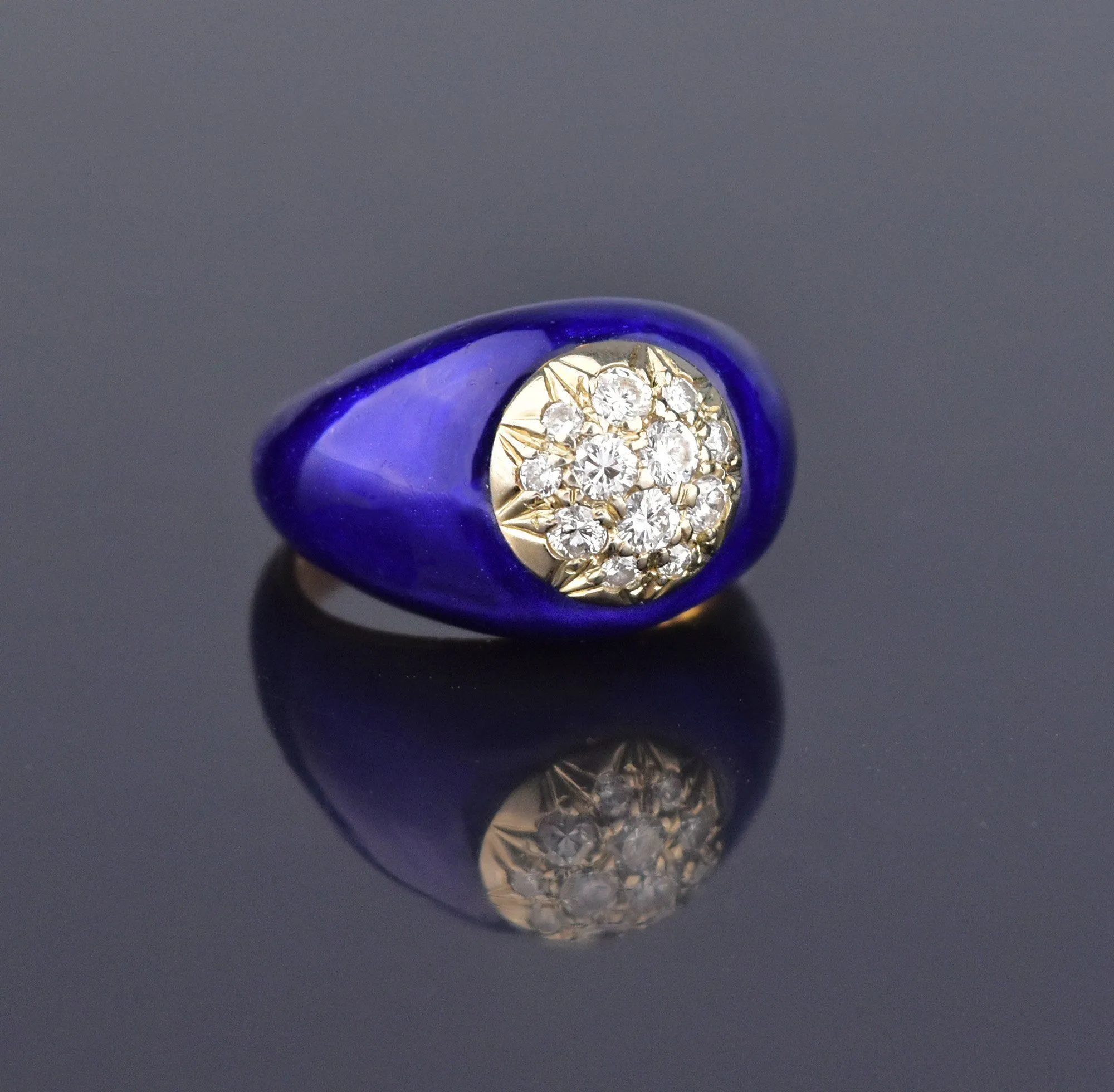 Cobalt Blue Enamel 14K Gold Diamond Dome Cocktail Ring