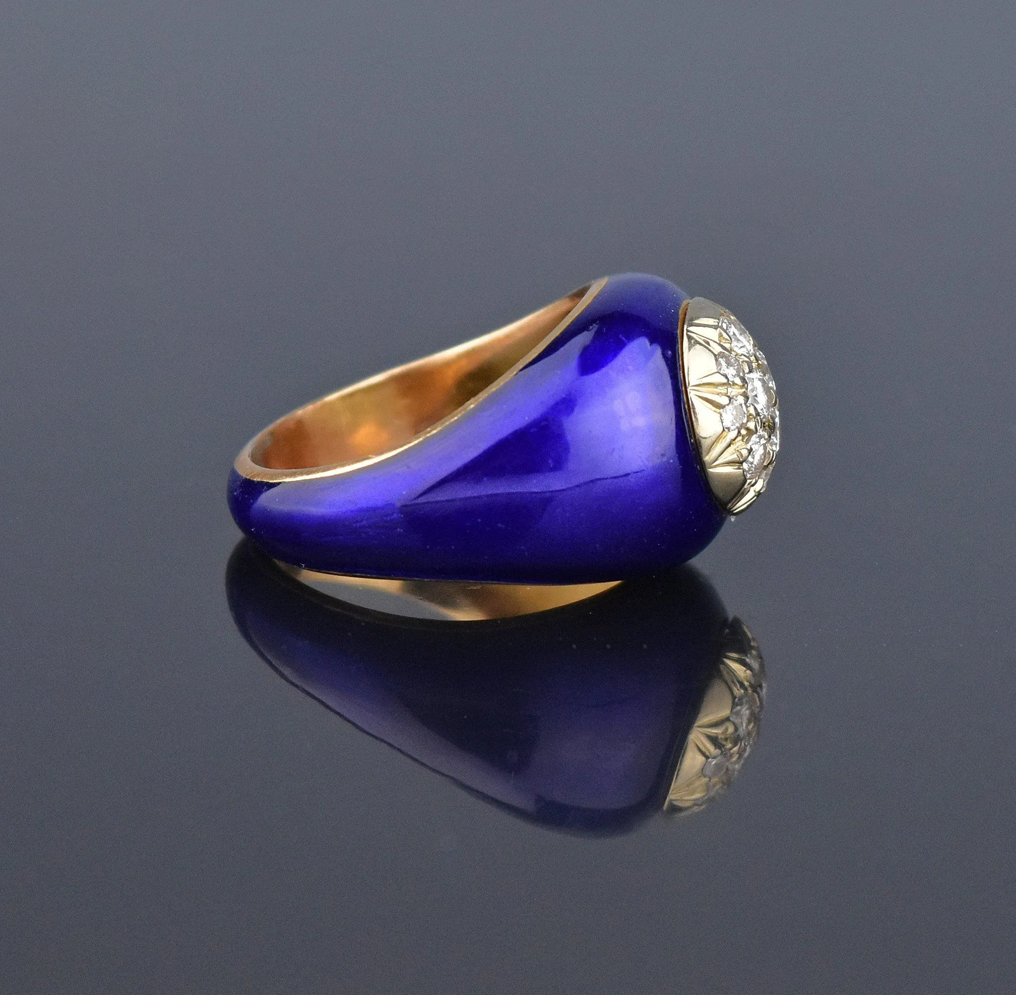 Cobalt Blue Enamel 14K Gold Diamond Dome Cocktail Ring