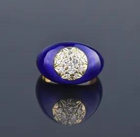 Cobalt Blue Enamel 14K Gold Diamond Dome Cocktail Ring