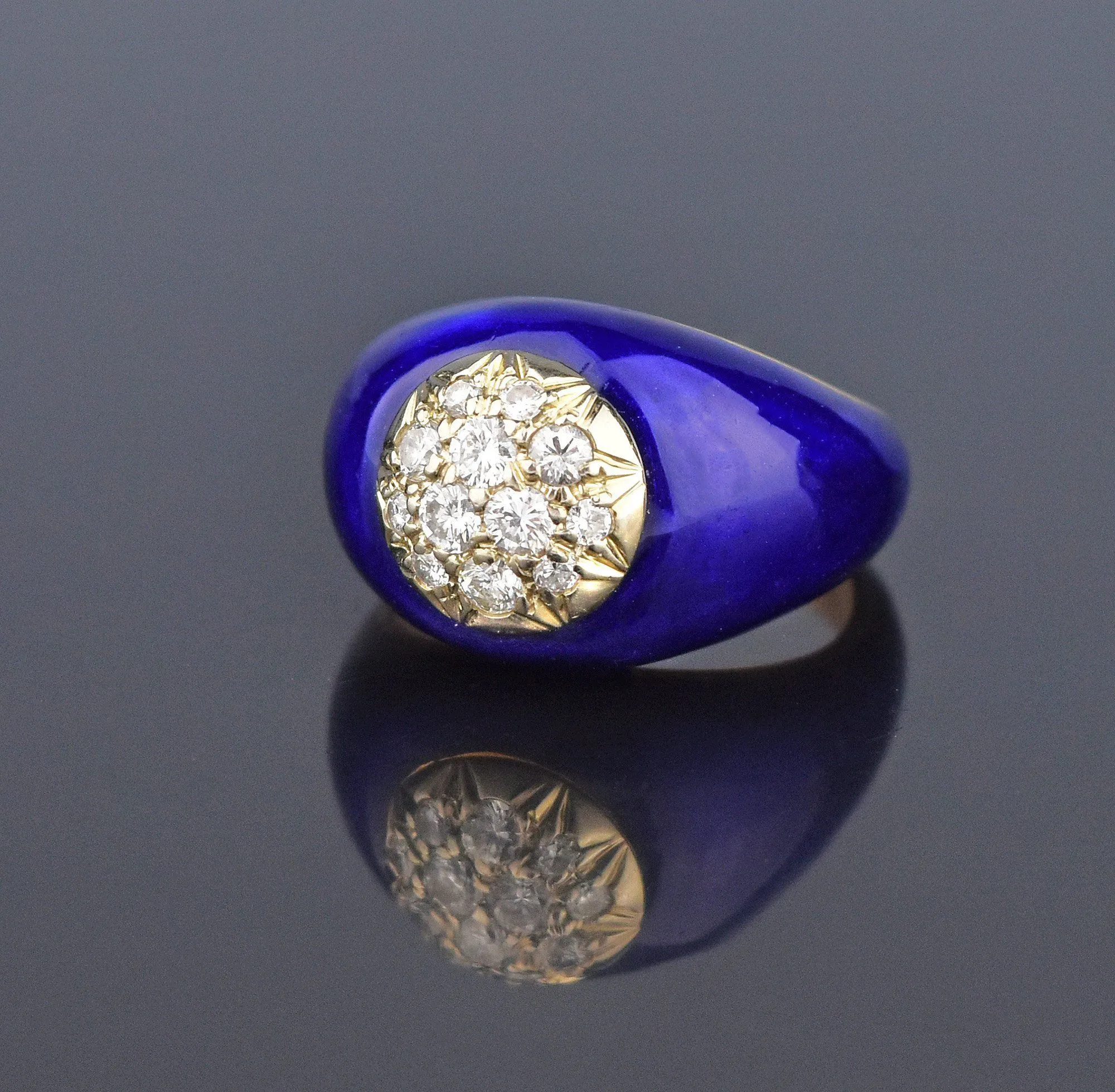 Cobalt Blue Enamel 14K Gold Diamond Dome Cocktail Ring