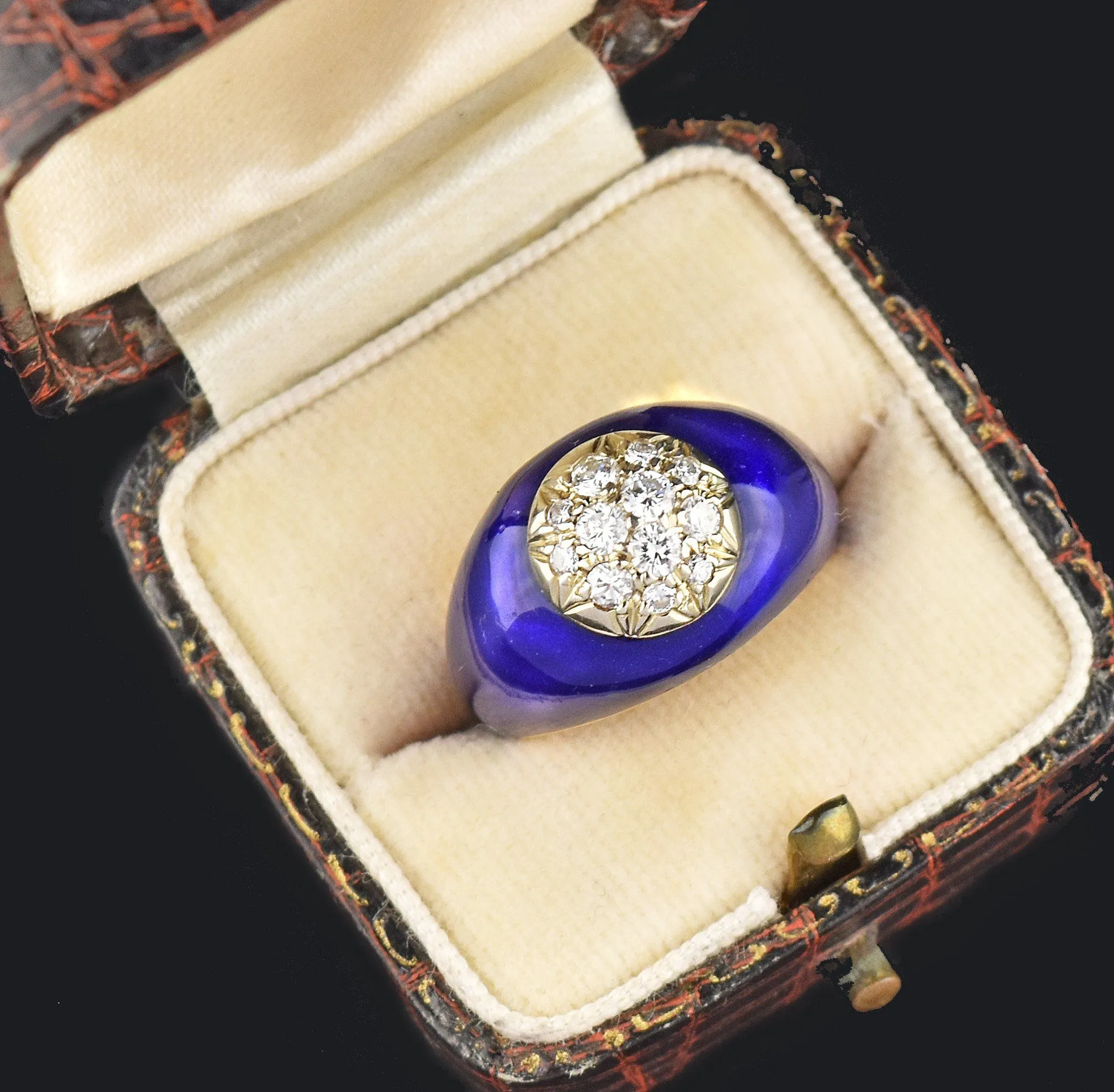 Cobalt Blue Enamel 14K Gold Diamond Dome Cocktail Ring