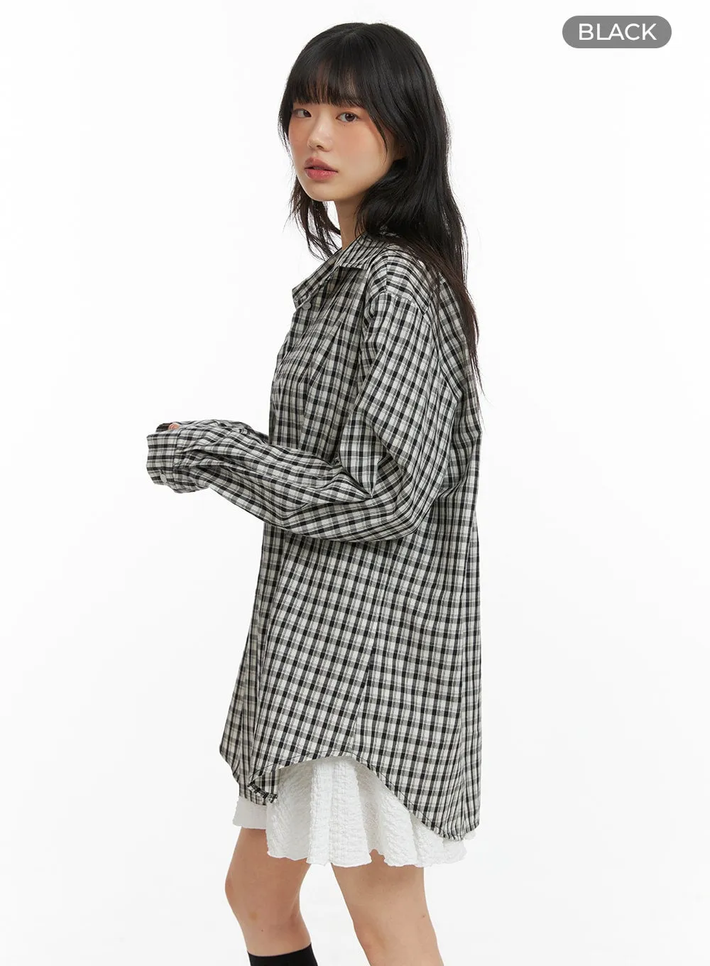 Collar Checks Button Long Sleeve Blouse CM413