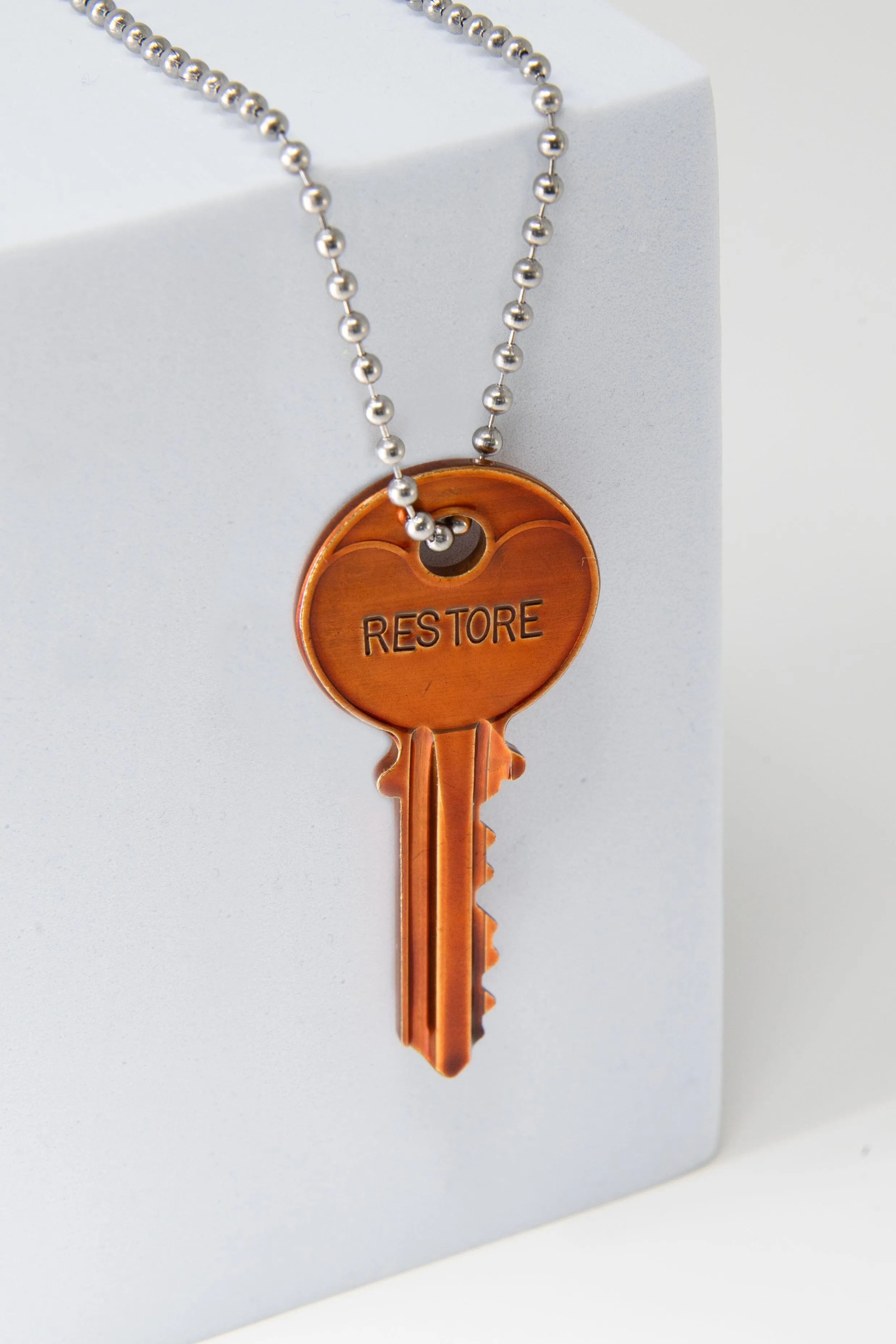 Color Classic Key Silver Ball Chain Necklace