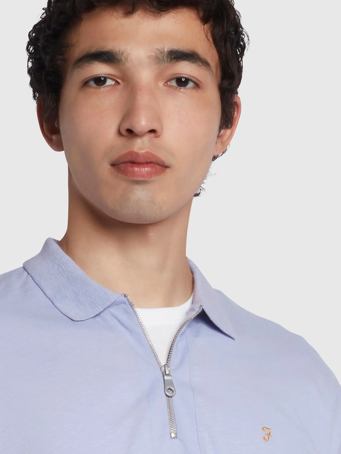 Costello Organic Cotton Zipped Polo Shirt In Dusty Lilac