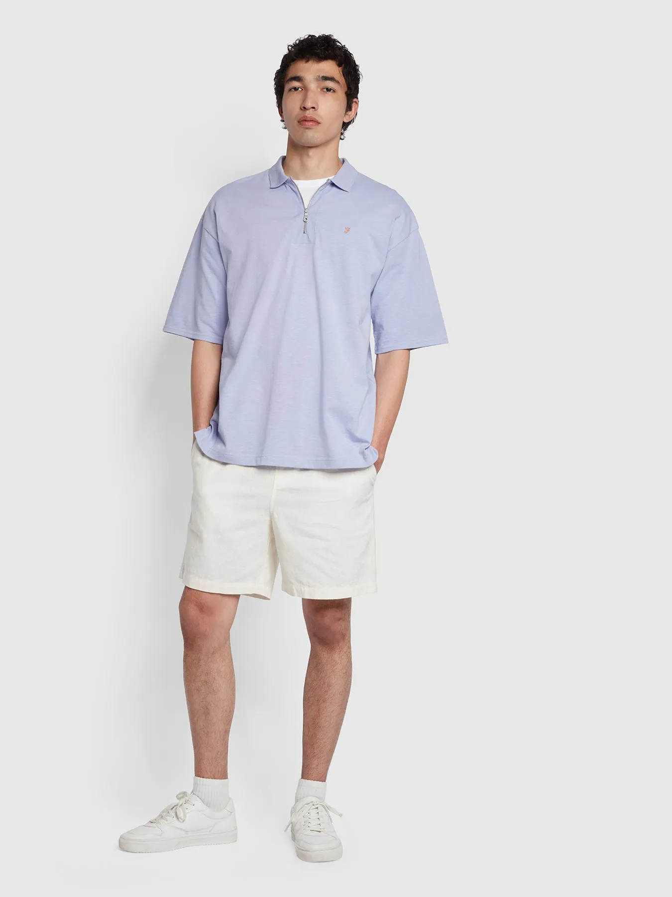 Costello Organic Cotton Zipped Polo Shirt In Dusty Lilac