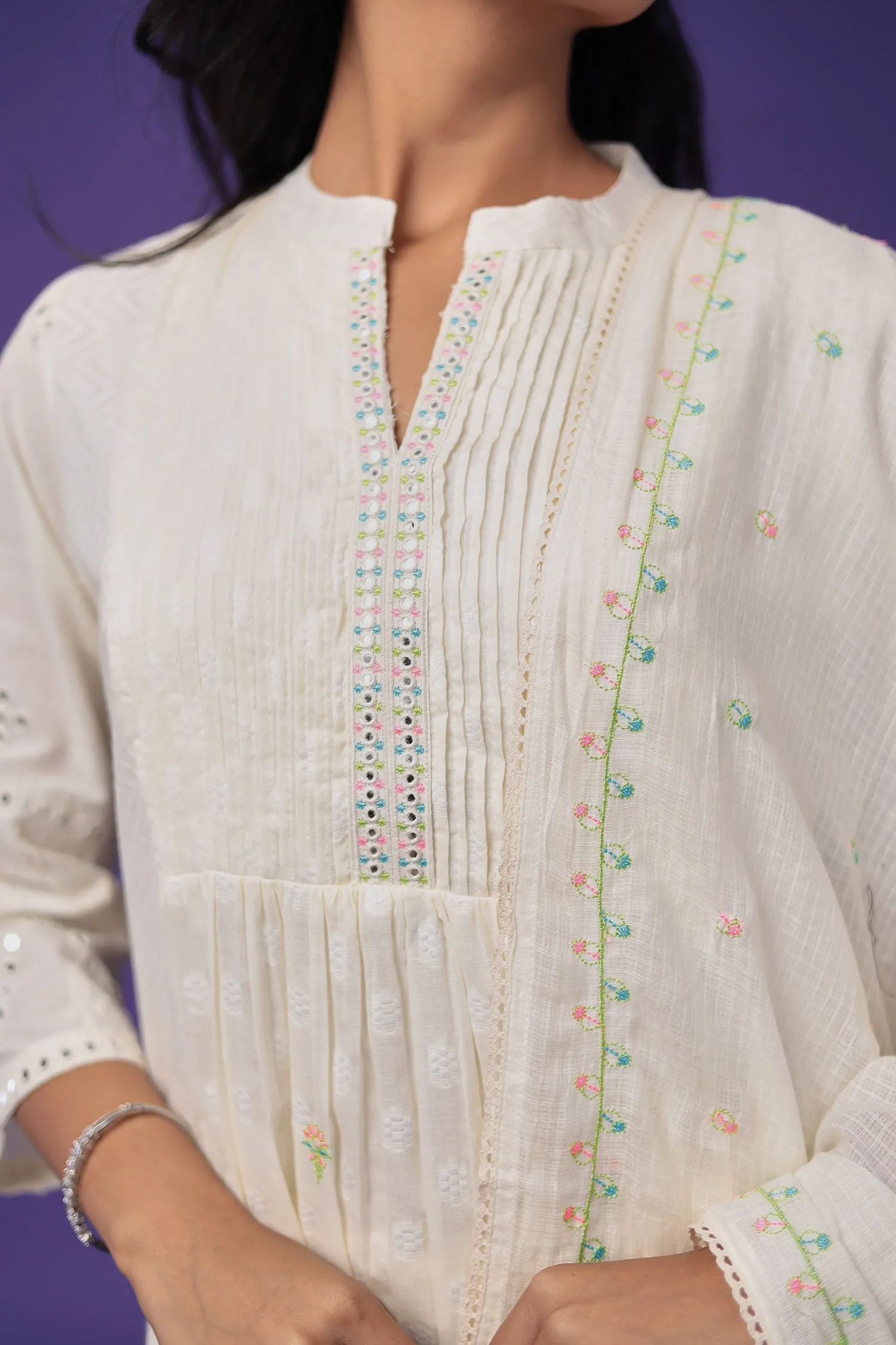 Cotton Kurta Set Stitched with Embroidered work