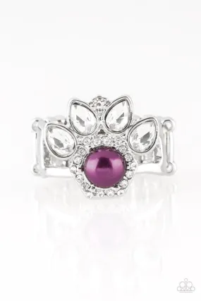 Crown Coronation Purple Pearl and White Rhinestone Ring - Paparazzi Accessories