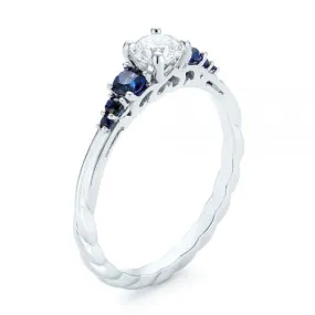 Custom Blue Sapphire And Side Stone Diamond Engagement Ring [Setting Only] - EC084