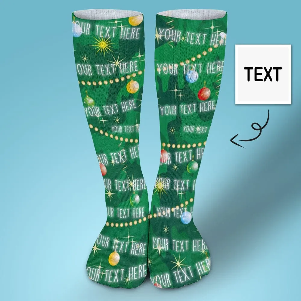 Custom Text Green Background Sublimated Crew Socks Personalized Socks Gift for Christmas