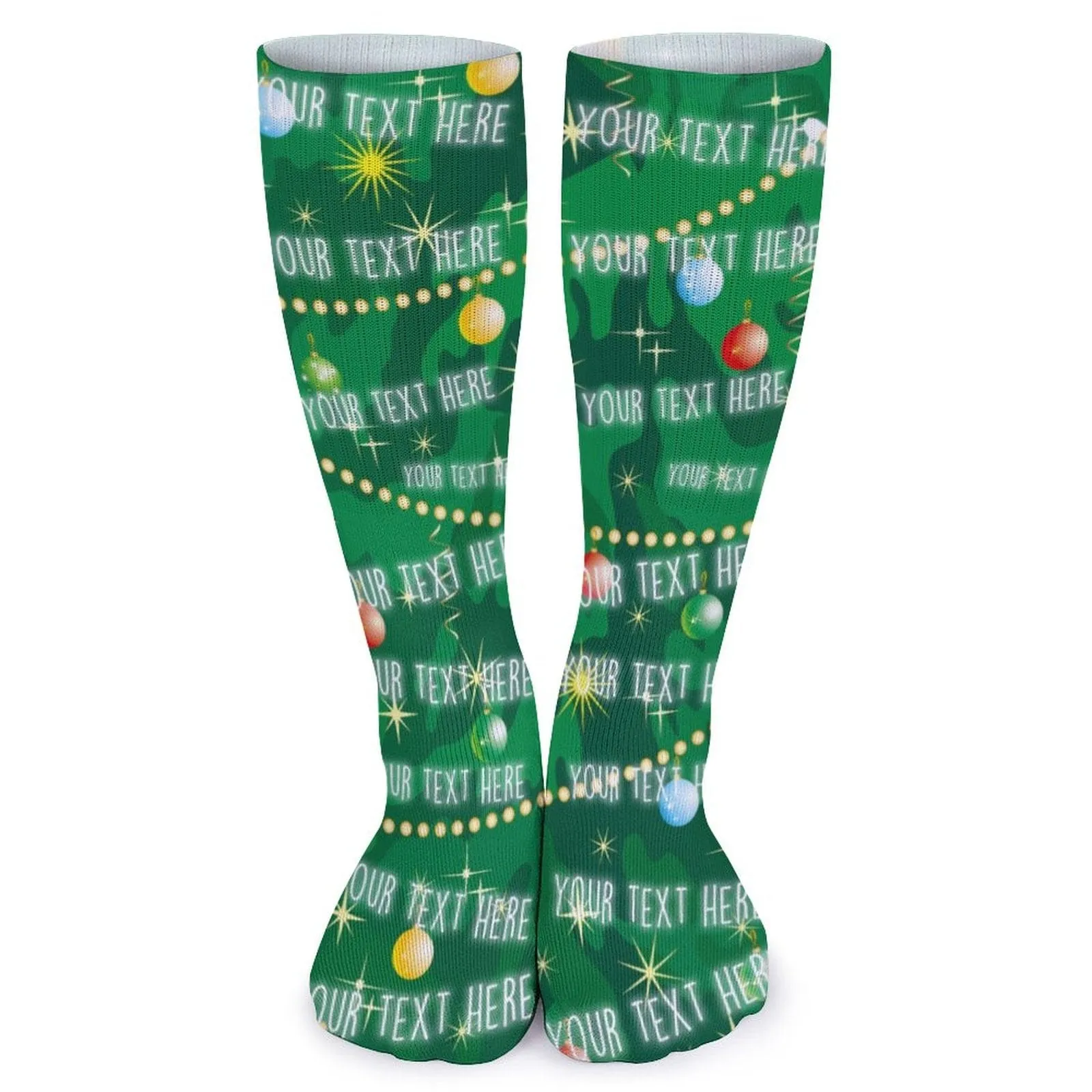 Custom Text Green Background Sublimated Crew Socks Personalized Socks Gift for Christmas