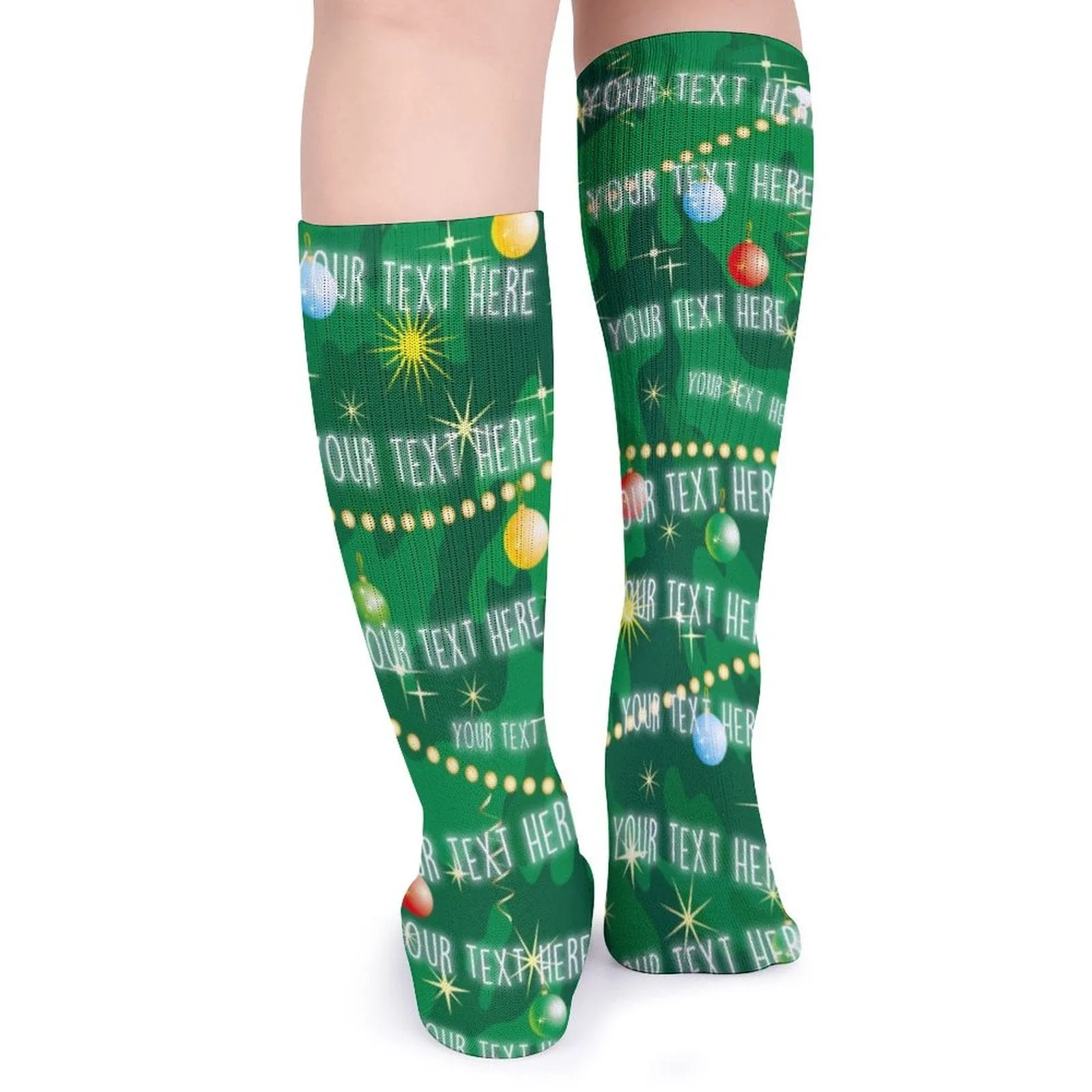 Custom Text Green Background Sublimated Crew Socks Personalized Socks Gift for Christmas