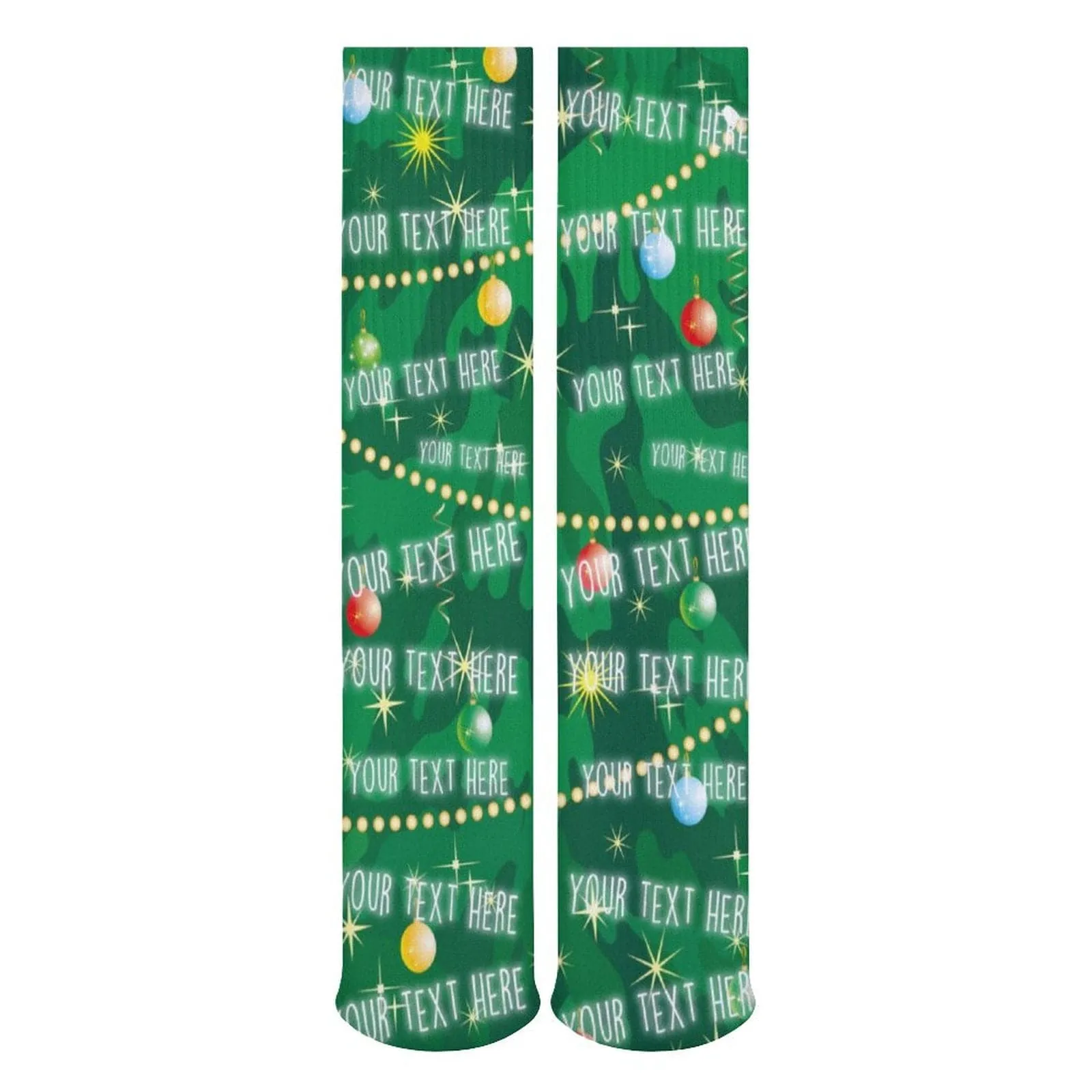 Custom Text Green Background Sublimated Crew Socks Personalized Socks Gift for Christmas