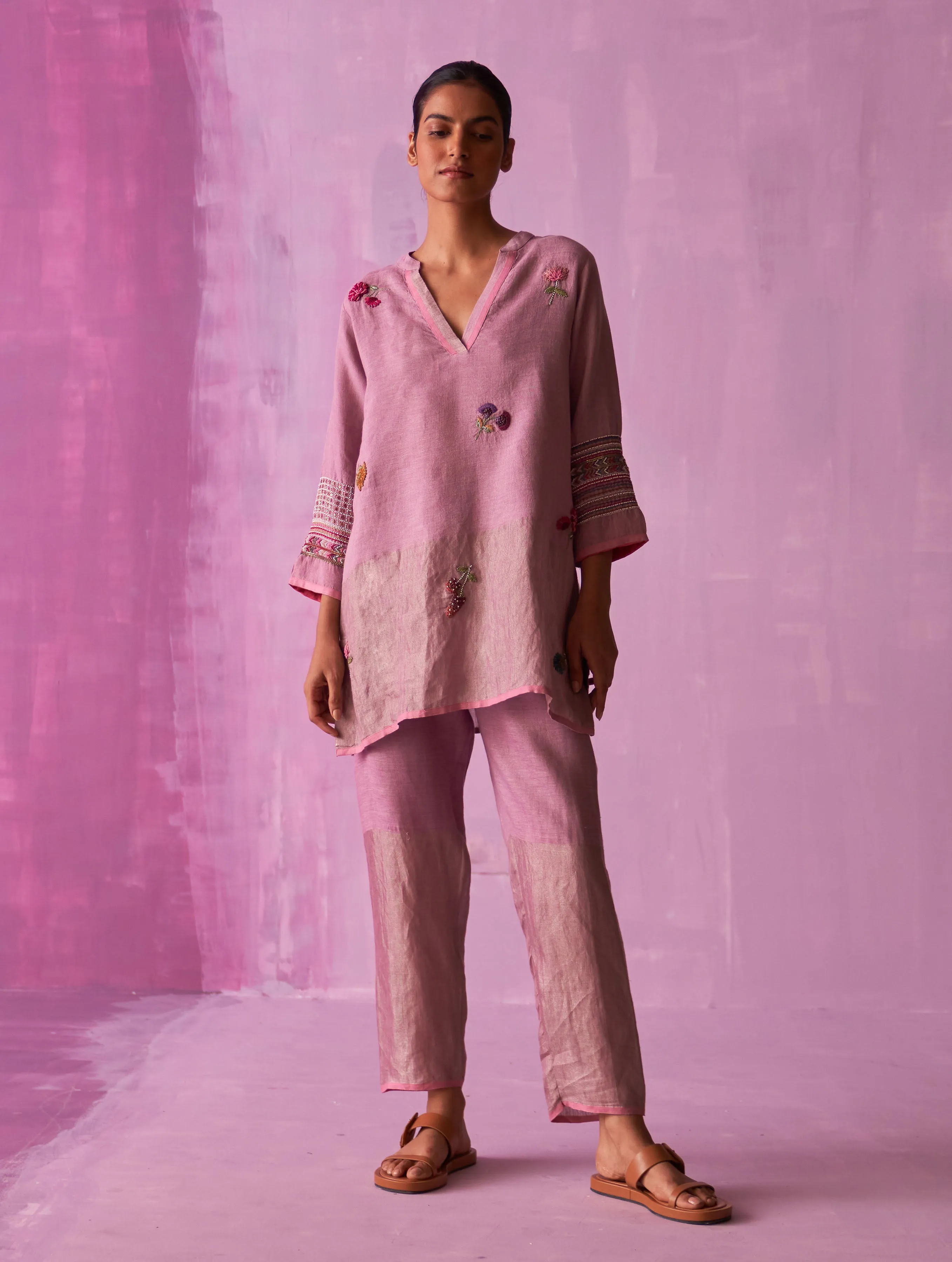 Cyra Hand-Embroidered Kurta Set - Lavender