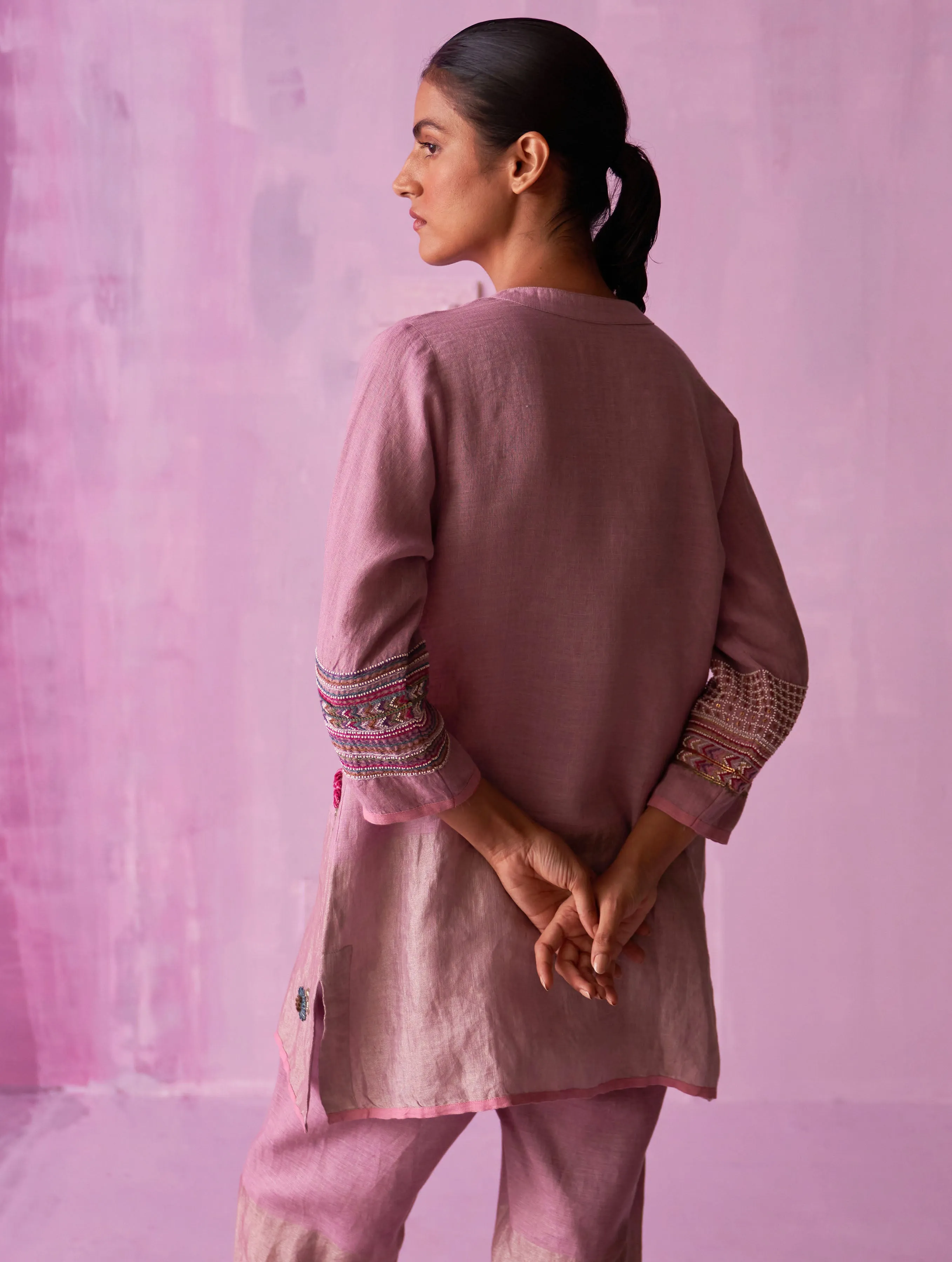 Cyra Hand-Embroidered Kurta Set - Lavender