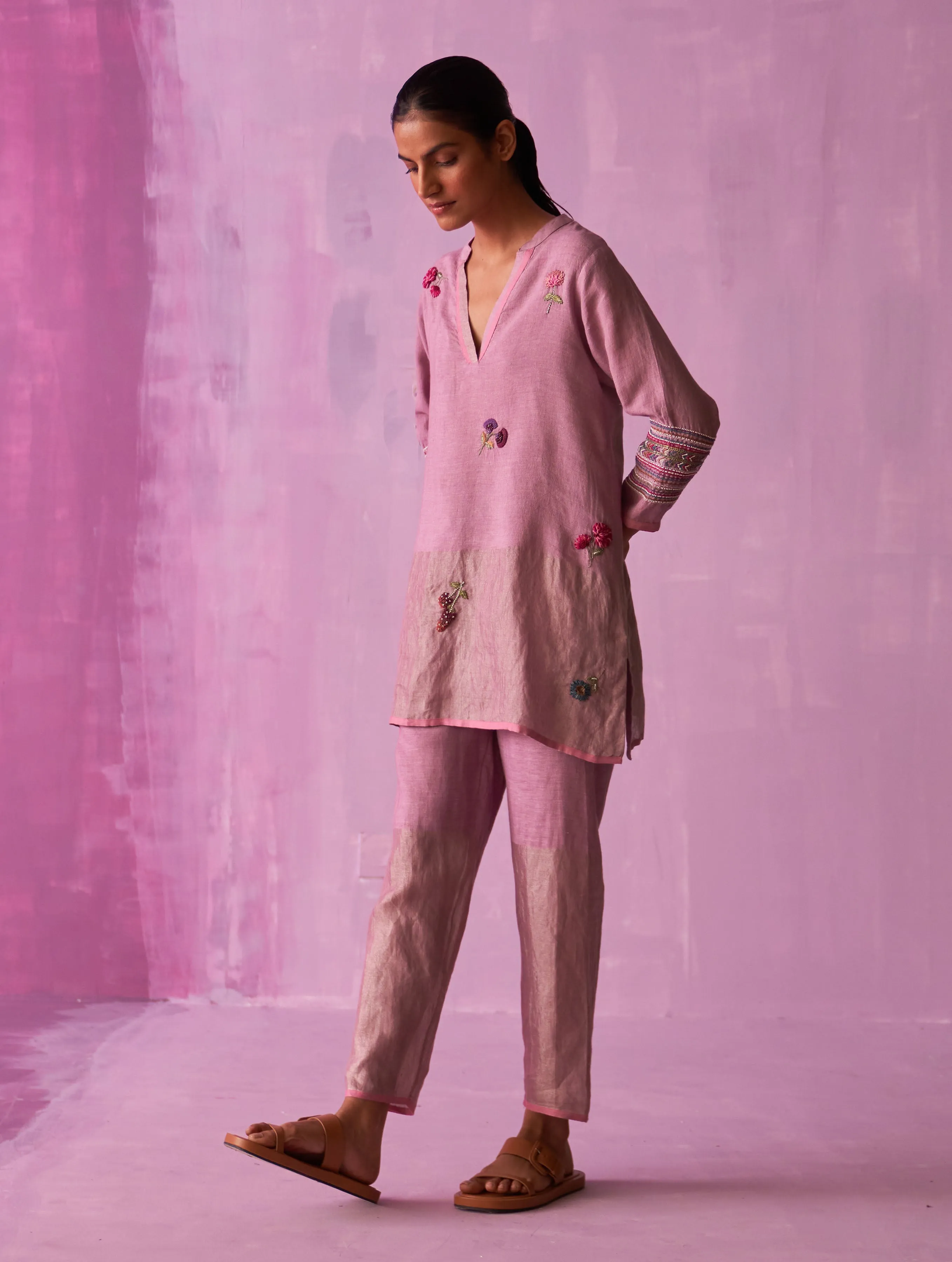 Cyra Hand-Embroidered Kurta Set - Lavender