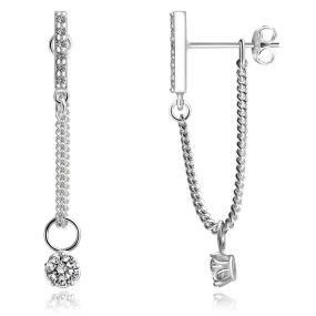 CZ Bar Dangling Earrings | Silver Stud Earrings