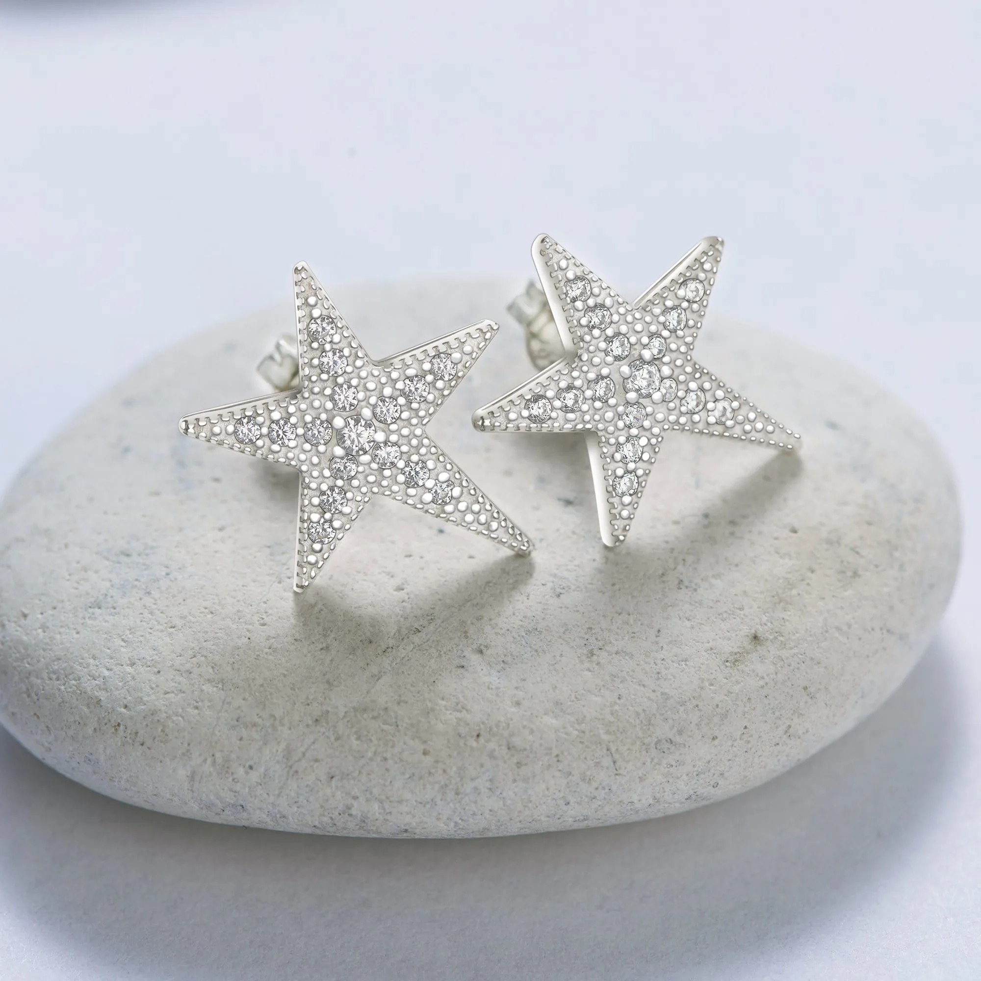 CZ Star Earrings, Sterling Silver Stud Earrings