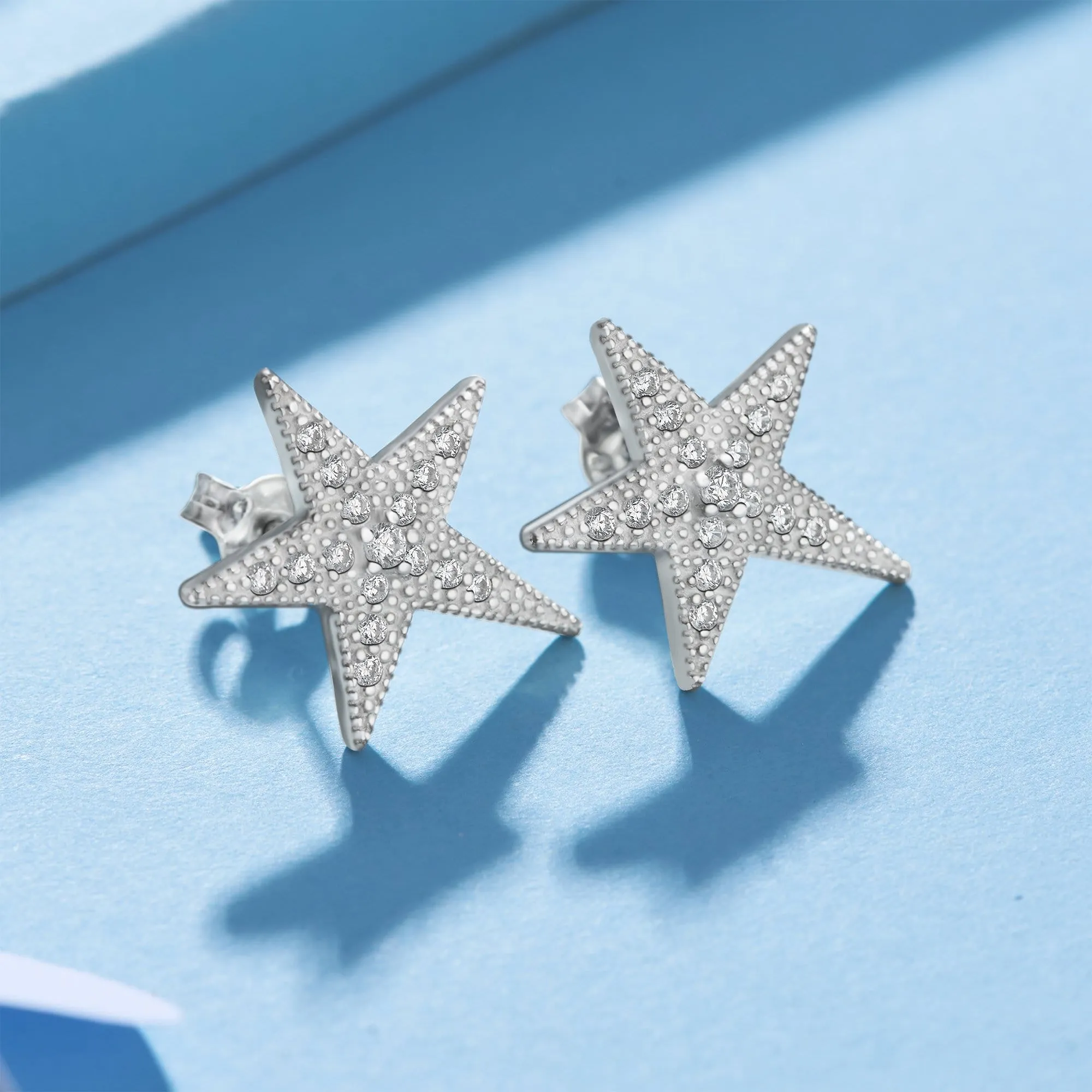 CZ Star Earrings, Sterling Silver Stud Earrings