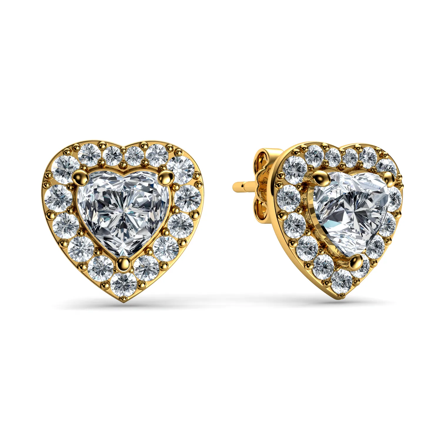 DEPHINI 14k Gold Heart Earrings -  Ear Studs CZ Crystals - Luxury box