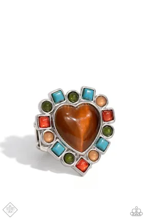 Desertscape Decadence Brown Cat's Eye Stone Heart Ring - Paparazzi Accessories