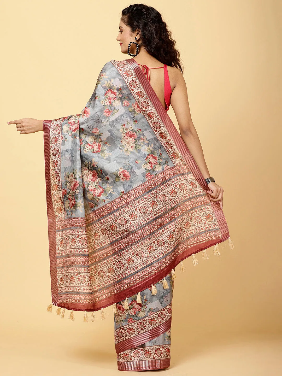 Digital Floral Printed Handloom Saree