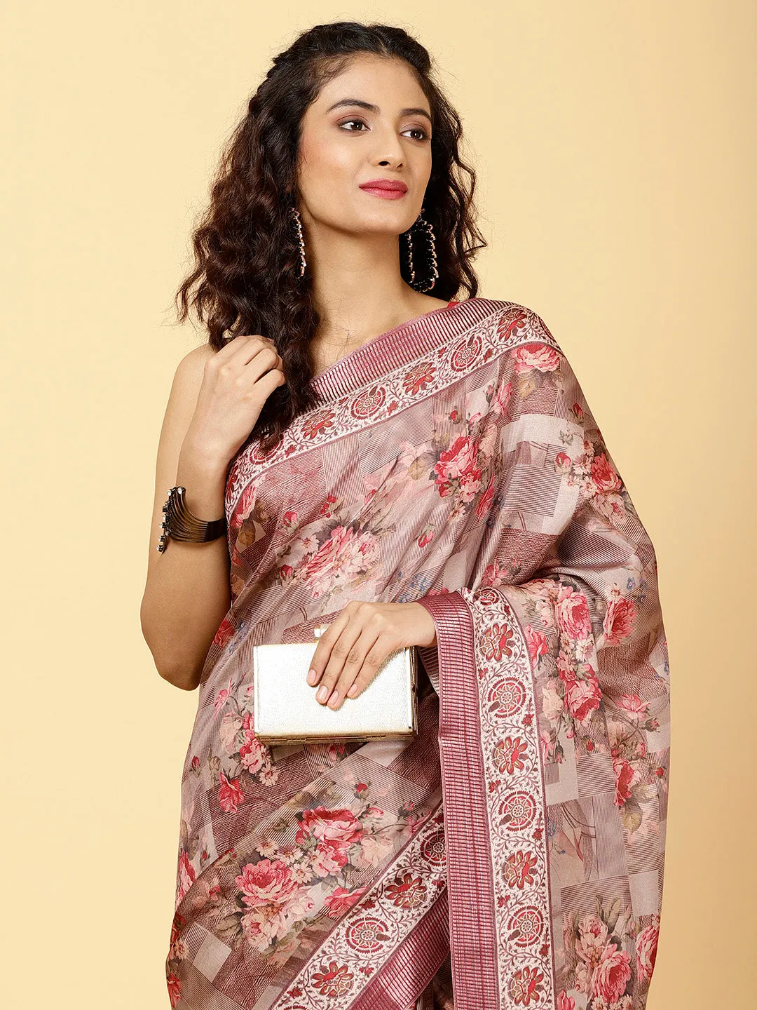 Digital Floral Printed Handloom Saree