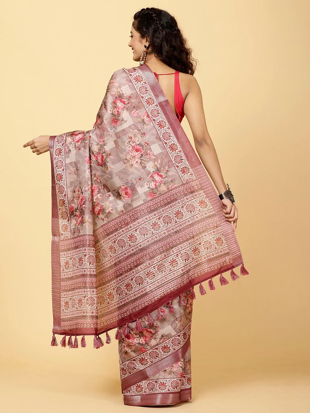 Digital Floral Printed Handloom Saree