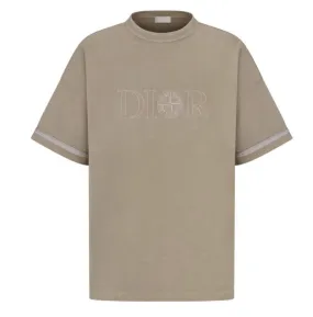 DIOR X STONE ISLAND - Garment Dye T-Shirt Embroidered Logo Beige