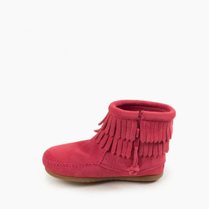 Double Fringe Side Zip Boot, Pink