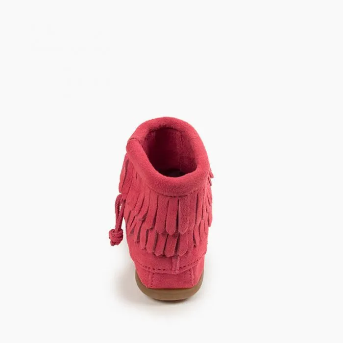 Double Fringe Side Zip Boot, Pink