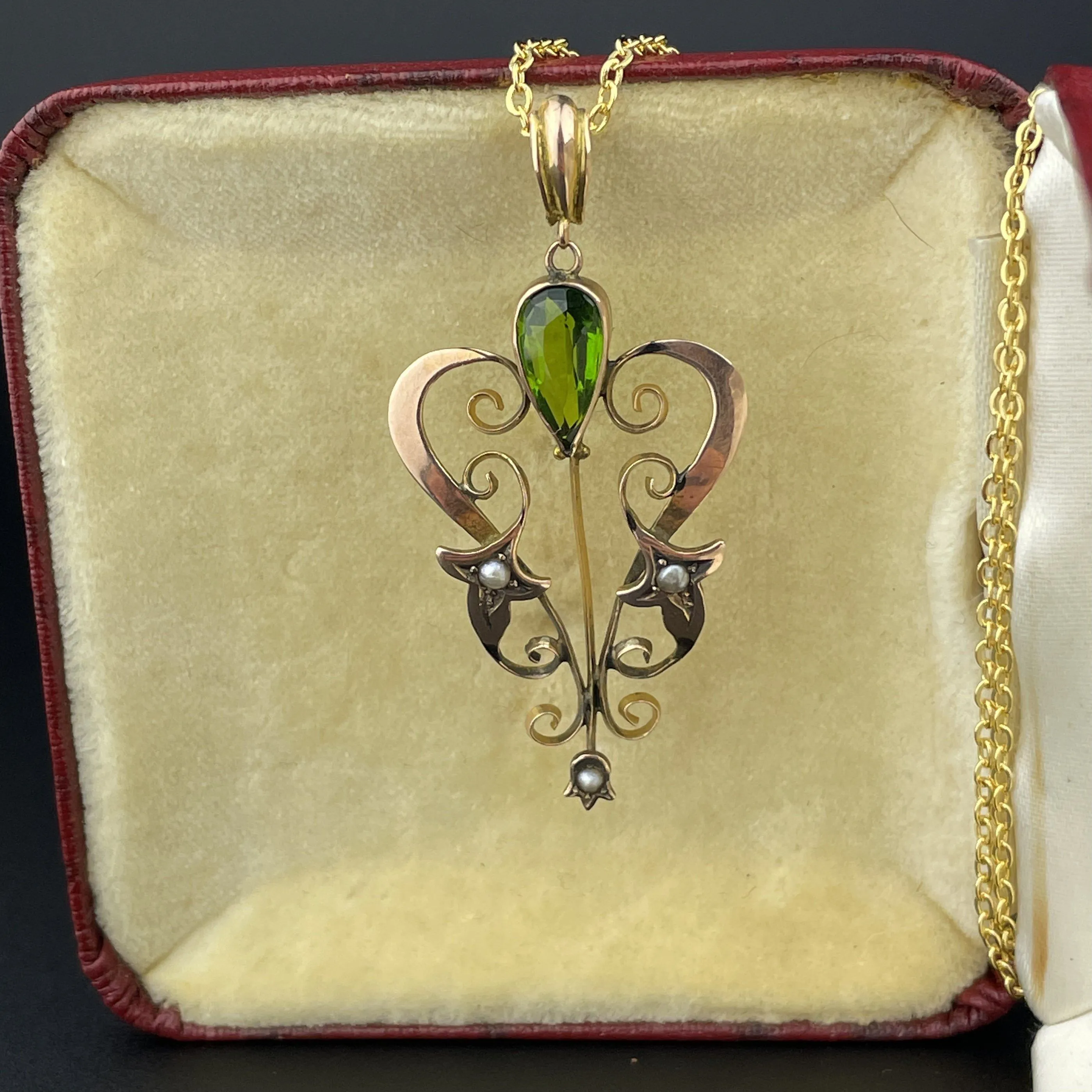 Edwardian Gold Tourmaline Seed Pearl Lavalier Pendant